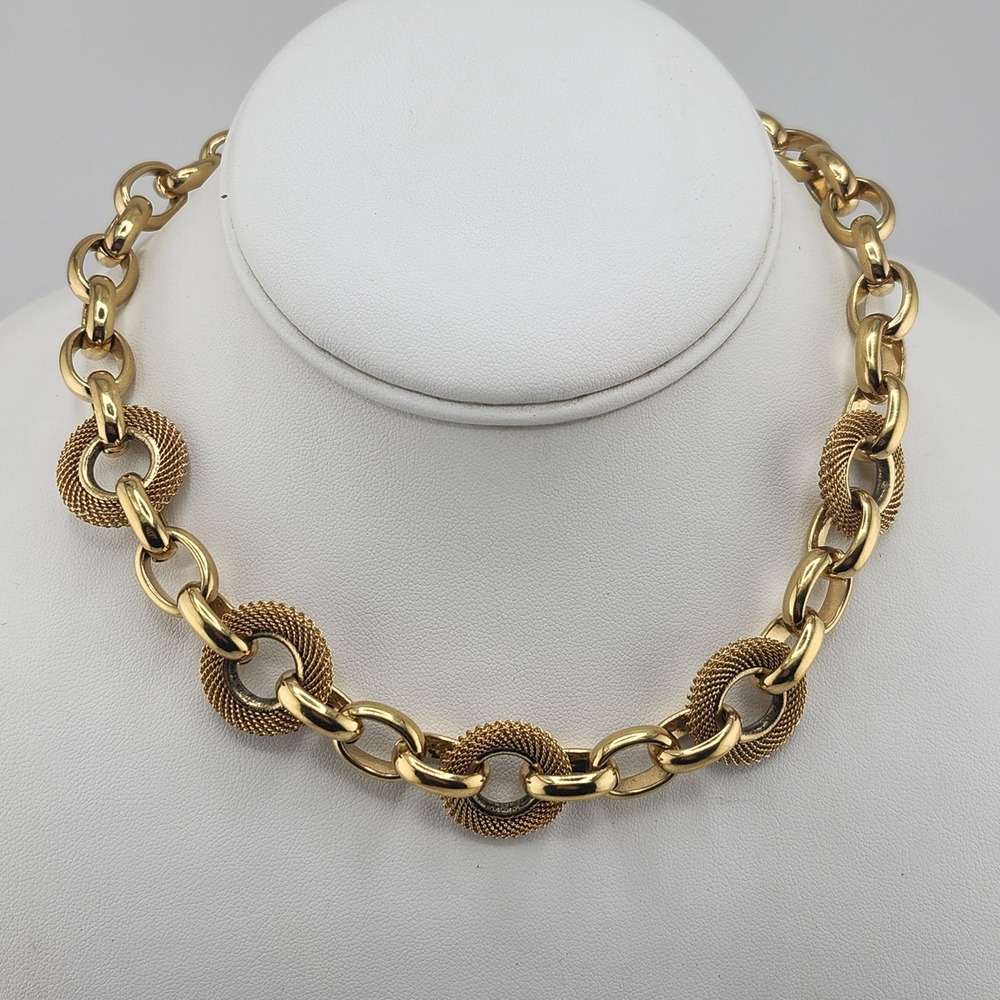 Nine West Gold Tone Mesh Circle Chain Choker Necklace